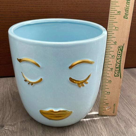 Blue Face Planter with Gold Accents 6inches - Picture 9 of 9